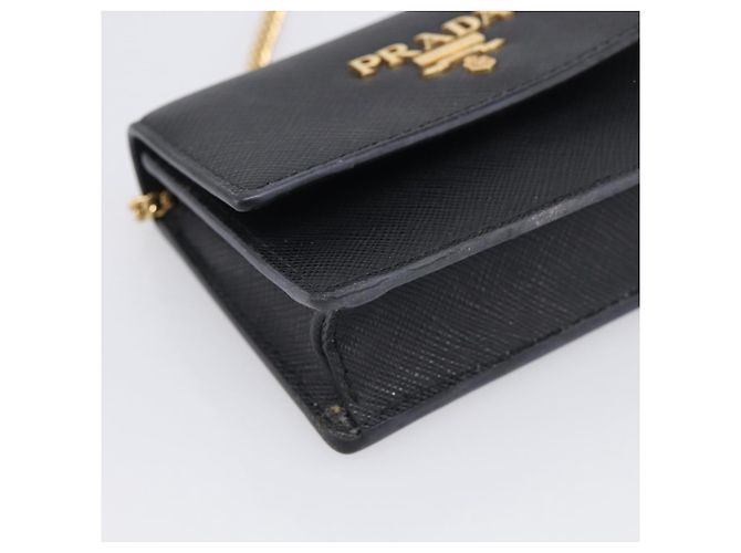 PRADA Chain Shoulder Bag Safiano Leather Black Gold - vista 14