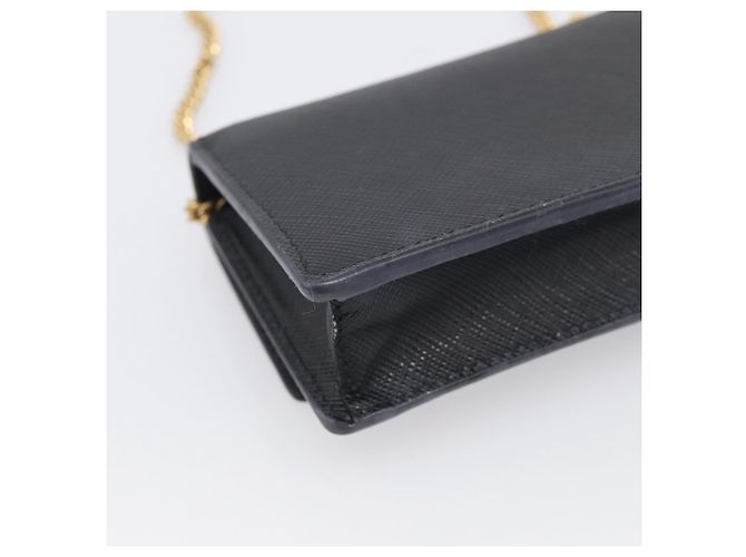 PRADA Chain Shoulder Bag Safiano Leather Black Gold - vista 16