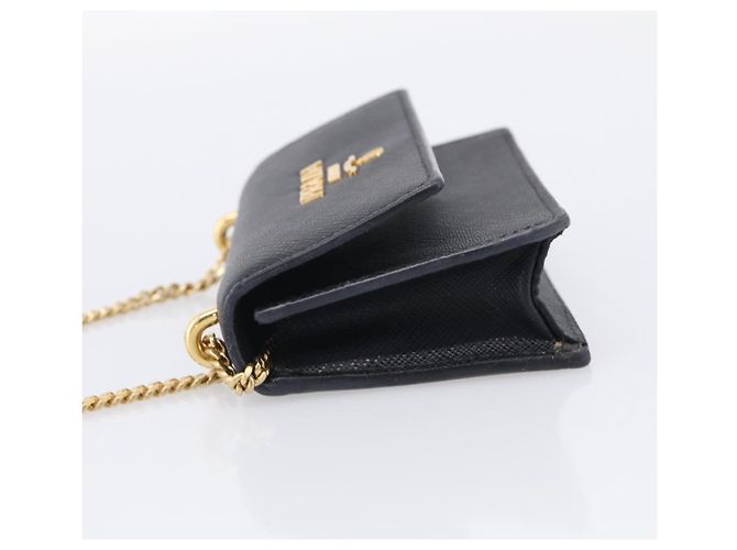 PRADA Chain Shoulder Bag Safiano Leather Black Gold - vista 3