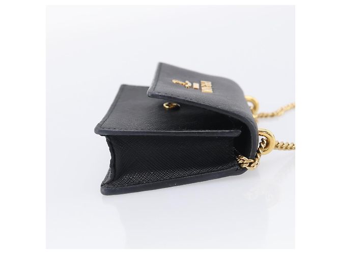 PRADA Chain Shoulder Bag Safiano Leather Black Gold - vista 4