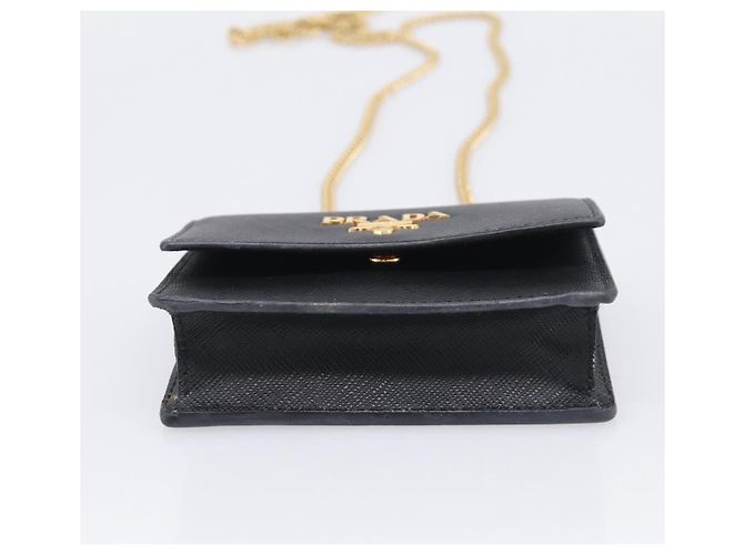 PRADA Chain Shoulder Bag Safiano Leather Black Gold - vista 5