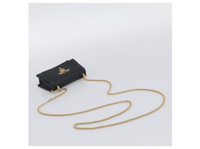 PRADA Chain Shoulder Bag Safiano Leather Black Gold - vista 7