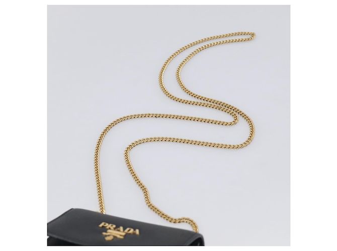 PRADA Chain Shoulder Bag Safiano Leather Black Gold - vista 8