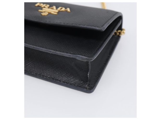 PRADA Chain Shoulder Bag Safiano Leather Black Gold - vista 9