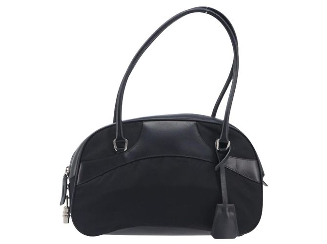 PRADA Hand Bag Nylon Leather Black Silver - vista 2