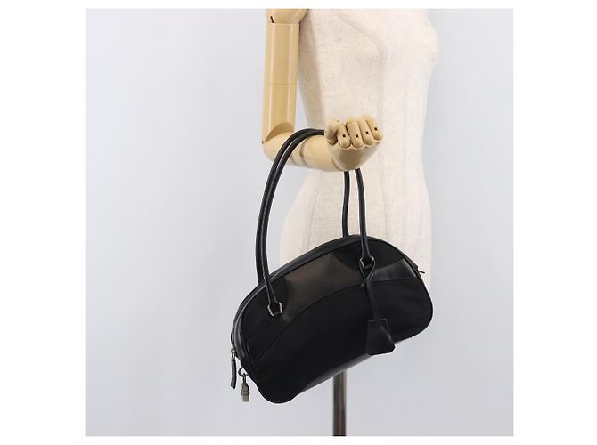 PRADA Hand Bag Nylon Leather Black Silver - vista 26