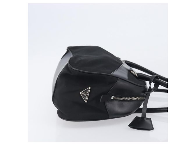 PRADA Hand Bag Nylon Leather Black Silver - vista 4