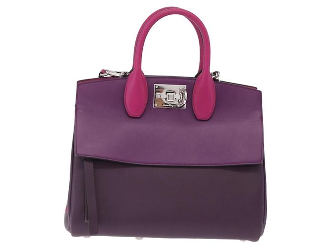 Salvatore Ferragamo Studio Bag Small Leather 2way Purple Silver - vista 13
