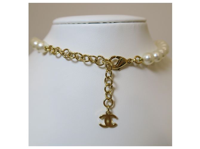 Collana Choker Chanel Logo Bianca Metallo - vista 3