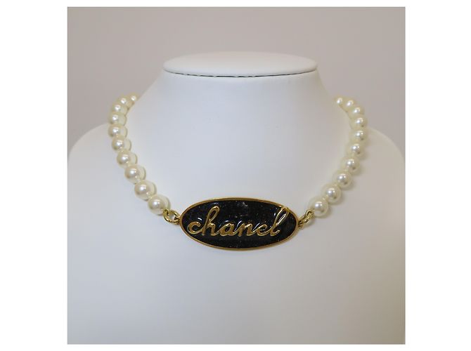 Collana Choker Chanel Logo Bianca Metallo - vista 4