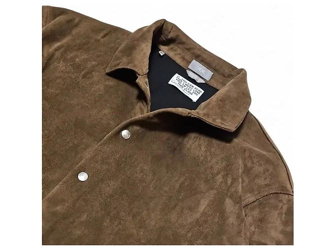 Dior Giacca sovracamicia in camoscio marrone da uomo - vista 4