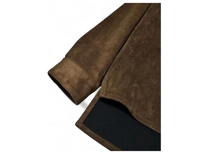 Dior Giacca sovracamicia in camoscio marrone da uomo - vista 5