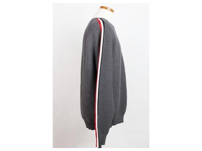 Moncler Grauer Strick mit Stripe-Logo - Ansicht 4