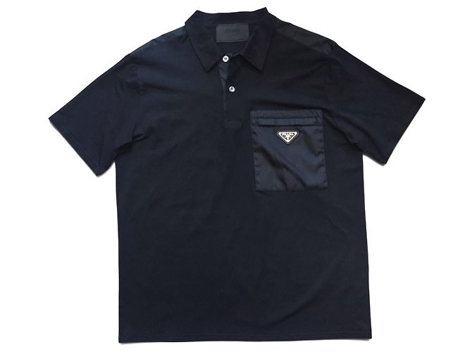 Prada Herren Nylon Kurzarm Polo T-Shirt Schwarz - Ansicht 2