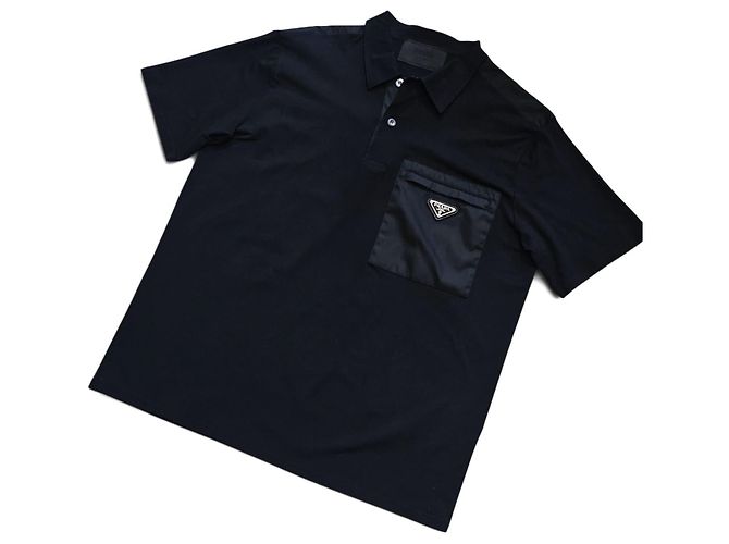 Prada Herren Nylon Kurzarm Polo T-Shirt Schwarz - Ansicht 3