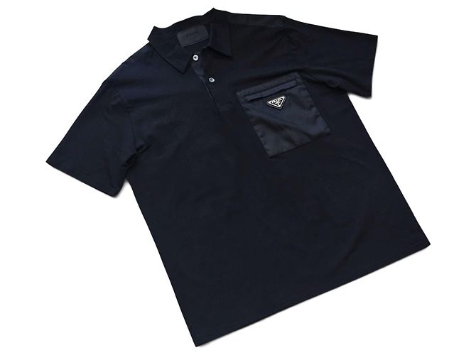 Prada Herren Nylon Kurzarm Polo T-Shirt Schwarz - Ansicht 4