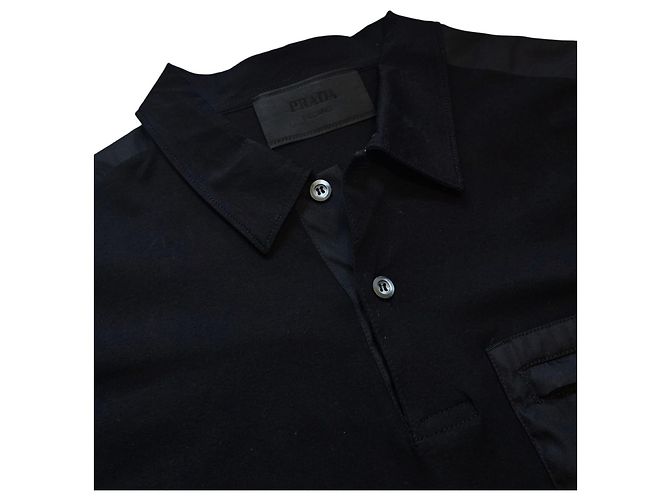 Prada Herren Nylon Kurzarm Polo T-Shirt Schwarz - Ansicht 6