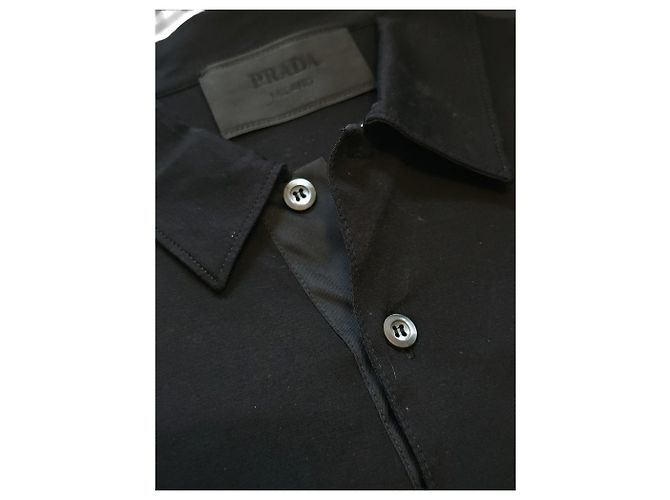 Prada Herren Nylon Kurzarm Polo T-Shirt Schwarz - Ansicht 8