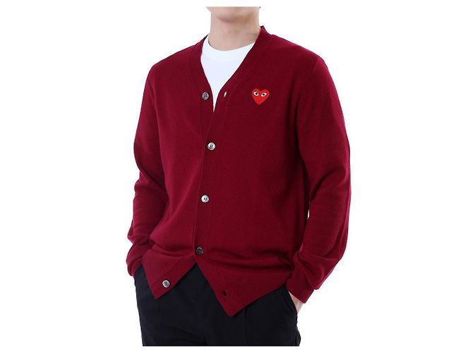 Comme Des Garcons V-Ausschnitt Strickcardigan aus Wolle mit rotem Herz-Patch - Ansicht 12