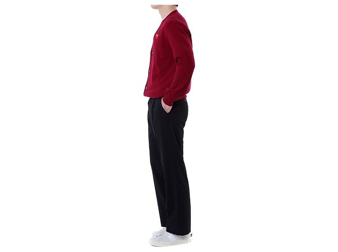 Comme Des Garcons V-Ausschnitt Strickcardigan aus Wolle mit rotem Herz-Patch - Ansicht 21