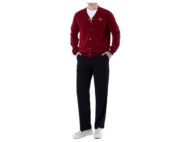 Comme Des Garcons V-Ausschnitt Strickcardigan aus Wolle mit rotem Herz-Patch - Ansicht 8