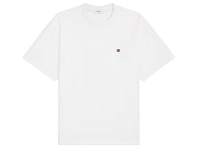 Céline Baumwoll-Jersey T-Shirt mit kurzen Ärmeln Weiß - Ansicht 2