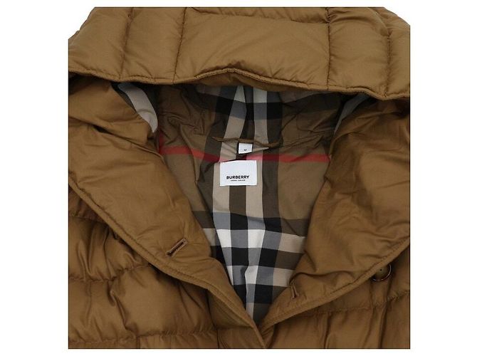 Burberry Piumino lungo da donna con cappuccio e cintura in nylon marrone - vista 5