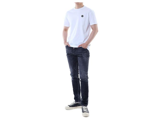 Philipp Plein Steel Leder-Patch Basic Round T-Shirt (White) - Ansicht 11