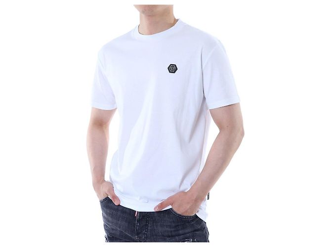 Philipp Plein Steel Leder-Patch Basic Round T-Shirt (White) - Ansicht 12