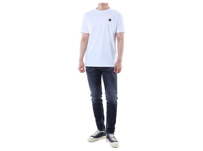 Philipp Plein Steel Leder-Patch Basic Round T-Shirt (White) - Ansicht 3