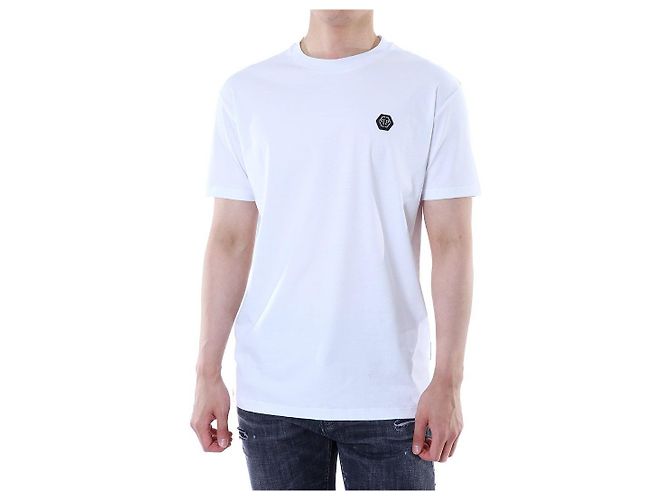 Philipp Plein Steel Leder-Patch Basic Round T-Shirt (White) - Ansicht 4