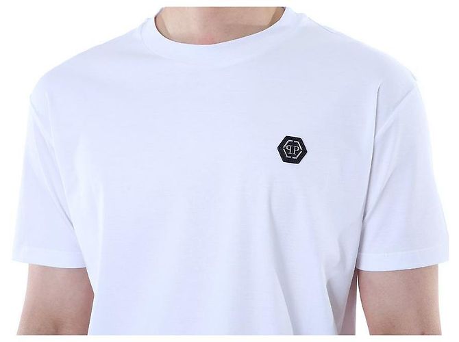 Philipp Plein Steel Leder-Patch Basic Round T-Shirt (White) - Ansicht 5