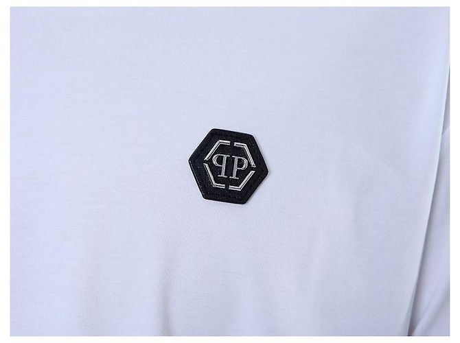 Philipp Plein Steel Leder-Patch Basic Round T-Shirt (White) - Ansicht 6