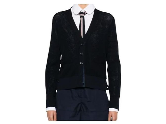 Thom Browne Cardigã de crepe de lã com corte relaxado Navy - vista 3