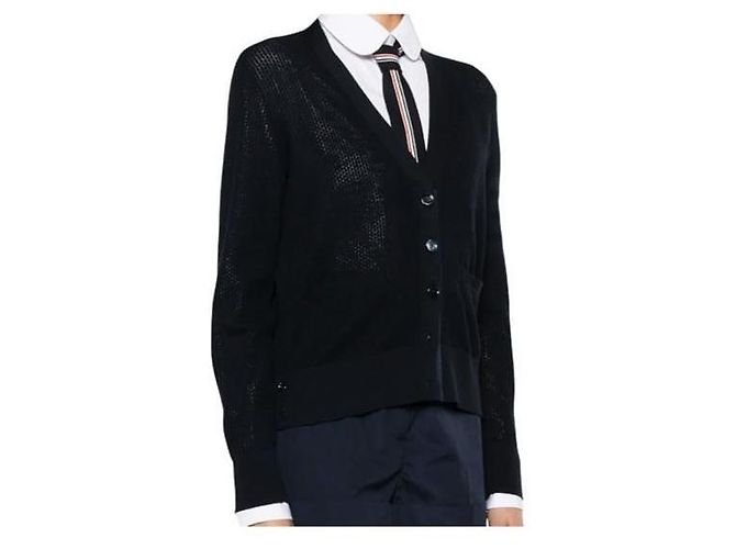 Thom Browne Cardigã de crepe de lã com corte relaxado Navy - vista 4