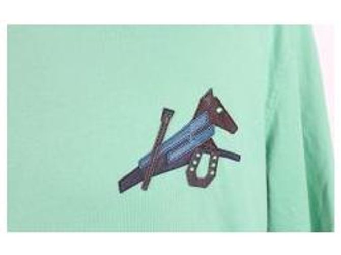 Hermès T-Shirt Türkis mit Pferdeleder-Patch - Ansicht 6