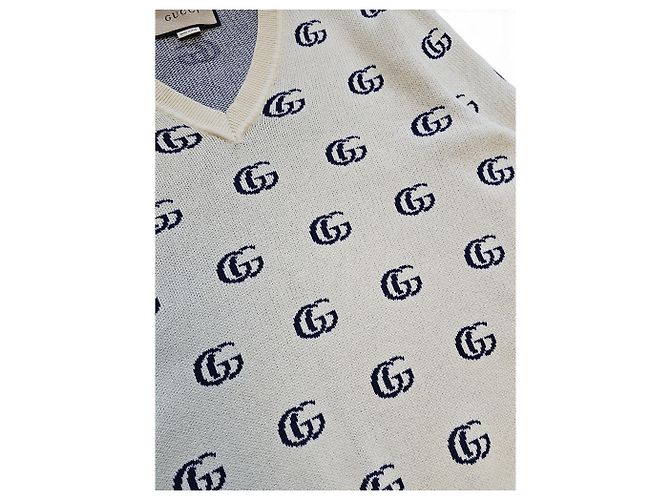 Gucci Jacquard-Strickpullover mit V-Ausschnitt für Herren, Farbe Ivory - Ansicht 6