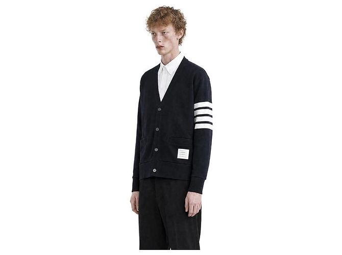 Thom Browne Cardigan ricamato Loop Back Bar Navy - vista 11