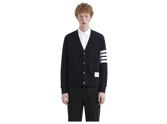 Thom Browne Cardigan ricamato Loop Back Bar Navy - vista 3