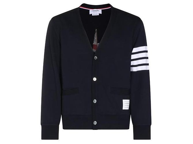 Thom Browne Cardigan ricamato Loop Back Bar Navy - vista 8