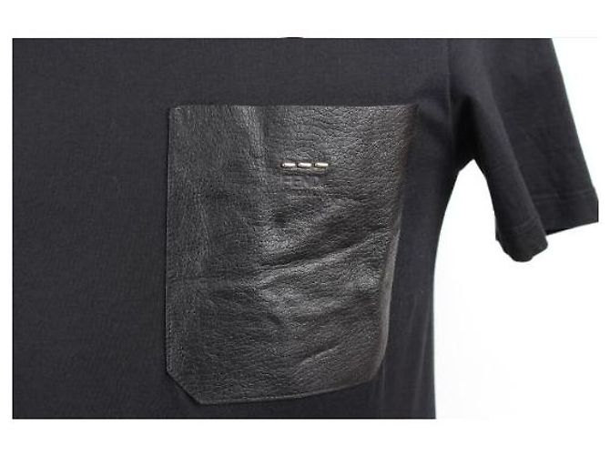Fendi Kurzarm-T-Shirt aus Leder mit Tasche - Ansicht 2