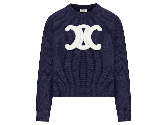 Céline Triumph Navy Rippstrick-Wollpullover für Damen - Ansicht 2