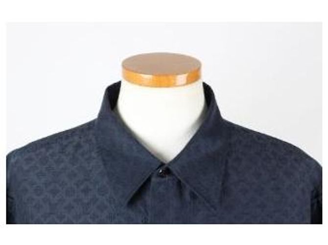 Louis Vuitton Camicia a maniche corte in misto seta Mini Monogram Navy - vista 5