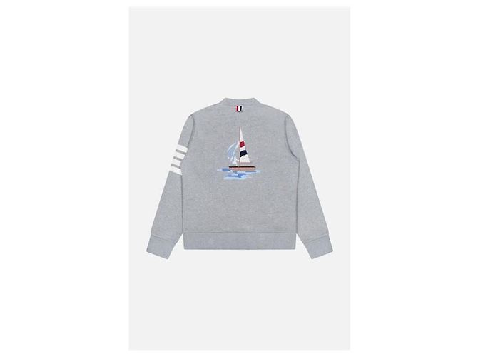 Thom Browne Cardigã bordado Loopback Bar Gray - vista 2
