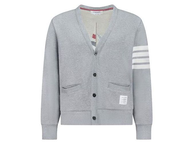Thom Browne Cardigã bordado Loopback Bar Gray - vista 5