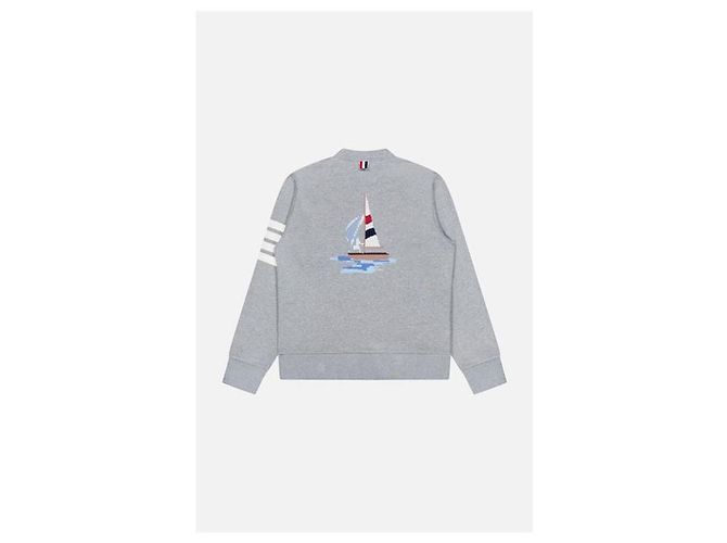 Thom Browne Cardigã bordado Loopback Bar Gray - vista 6