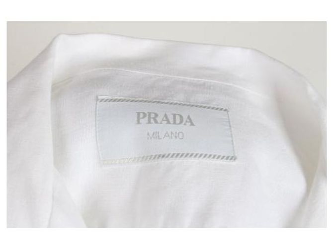Prada Leinenhemd mit Dreiecks-Logo Weiß - Ansicht 7