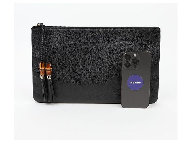Gucci Clutch in pelle nera Bamboo - vista 10
