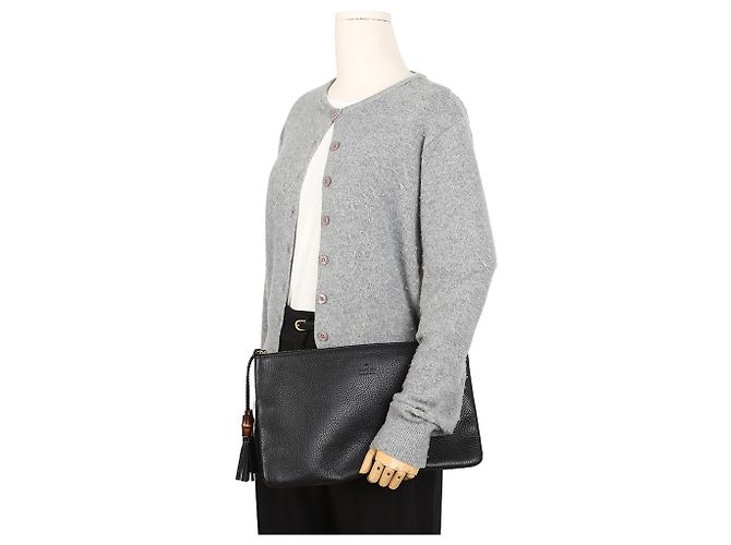 Gucci Clutch in pelle nera Bamboo - vista 11