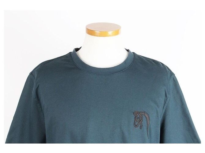 Hermès T-Shirt Türkis mit Pferdeleder-Patch - Ansicht 3